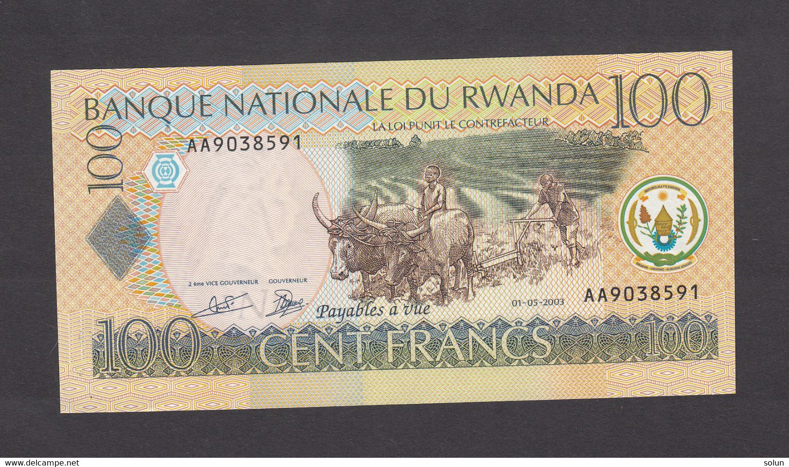 100 CENT FRANCS 2003 BANQUE NATIONALE DU RWANDA    BANKNOTE - Rwanda