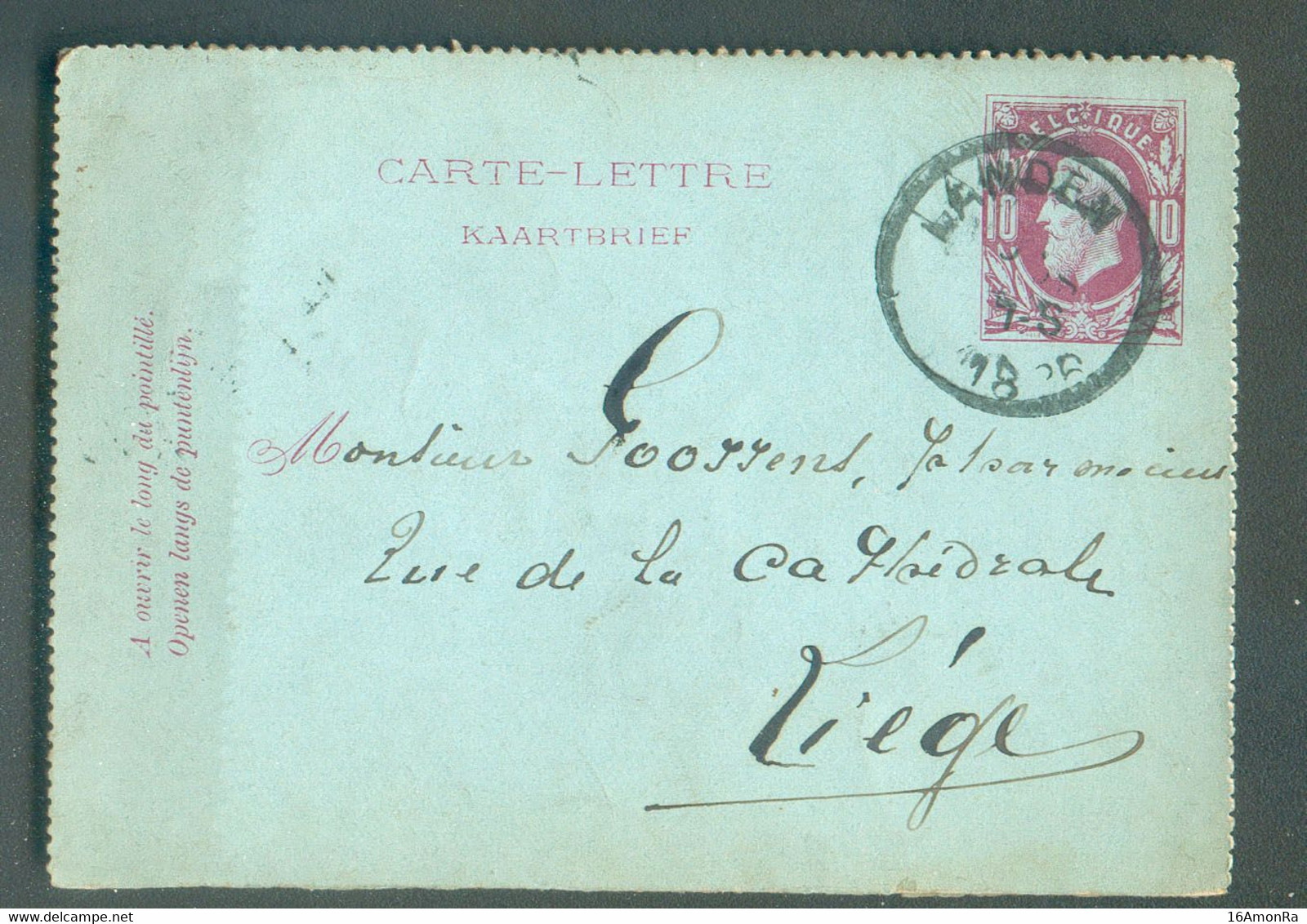 E.P. Carte-lettre 10c. Obl. Sc LANDEN 11 Avril 1886 vers Pharmacien à Liège  - 19247 - Kartenbriefe