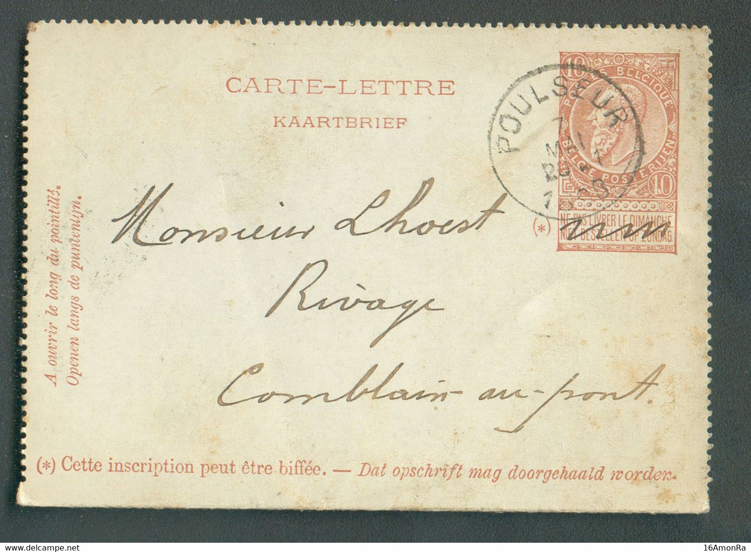 E.P. Carte-lettre 10c. Obl. Sc POULSEUR 7 Mai 1898 Vers Comblain-Au-Pont   - 19248 - Carte-Lettere