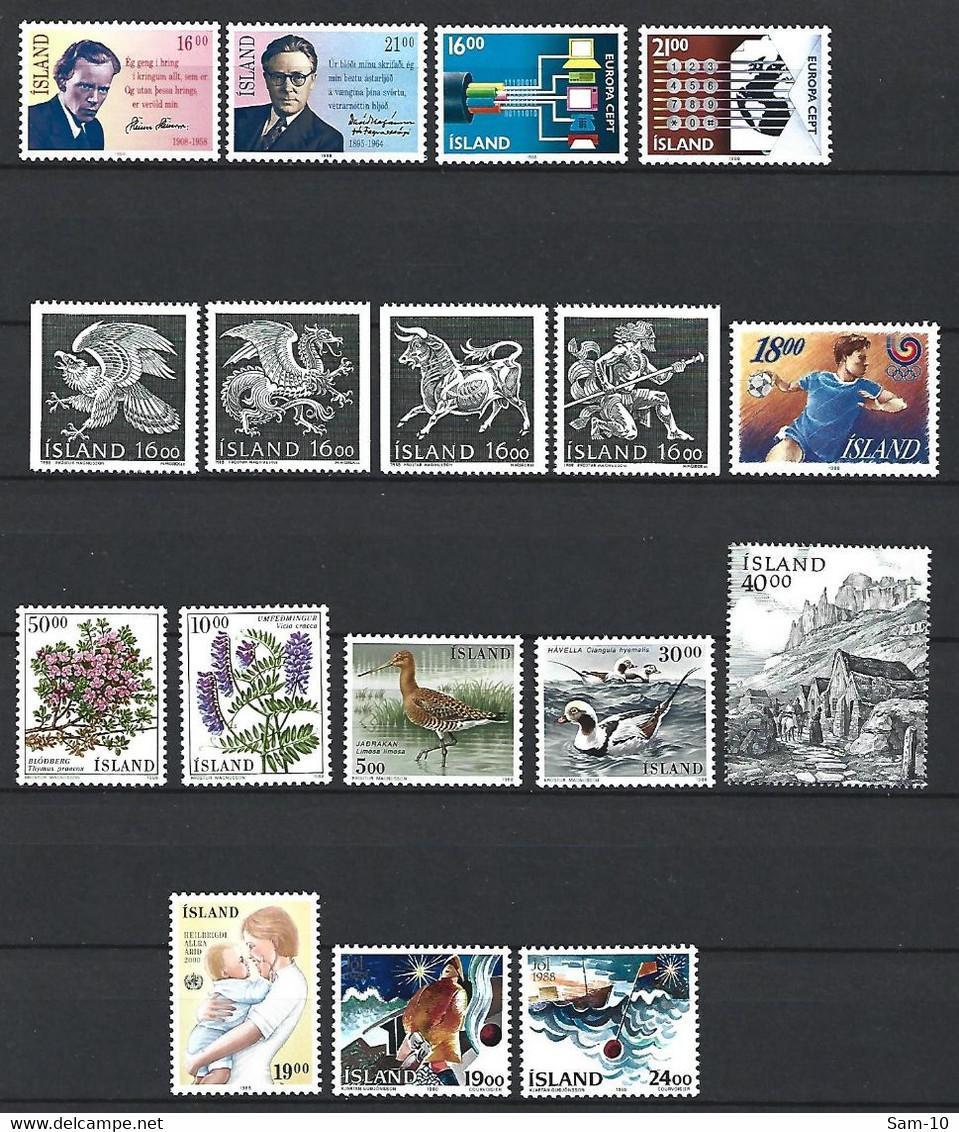 Année 1988 Complete Islande  En Neuf ** N 633/649 - Full Years