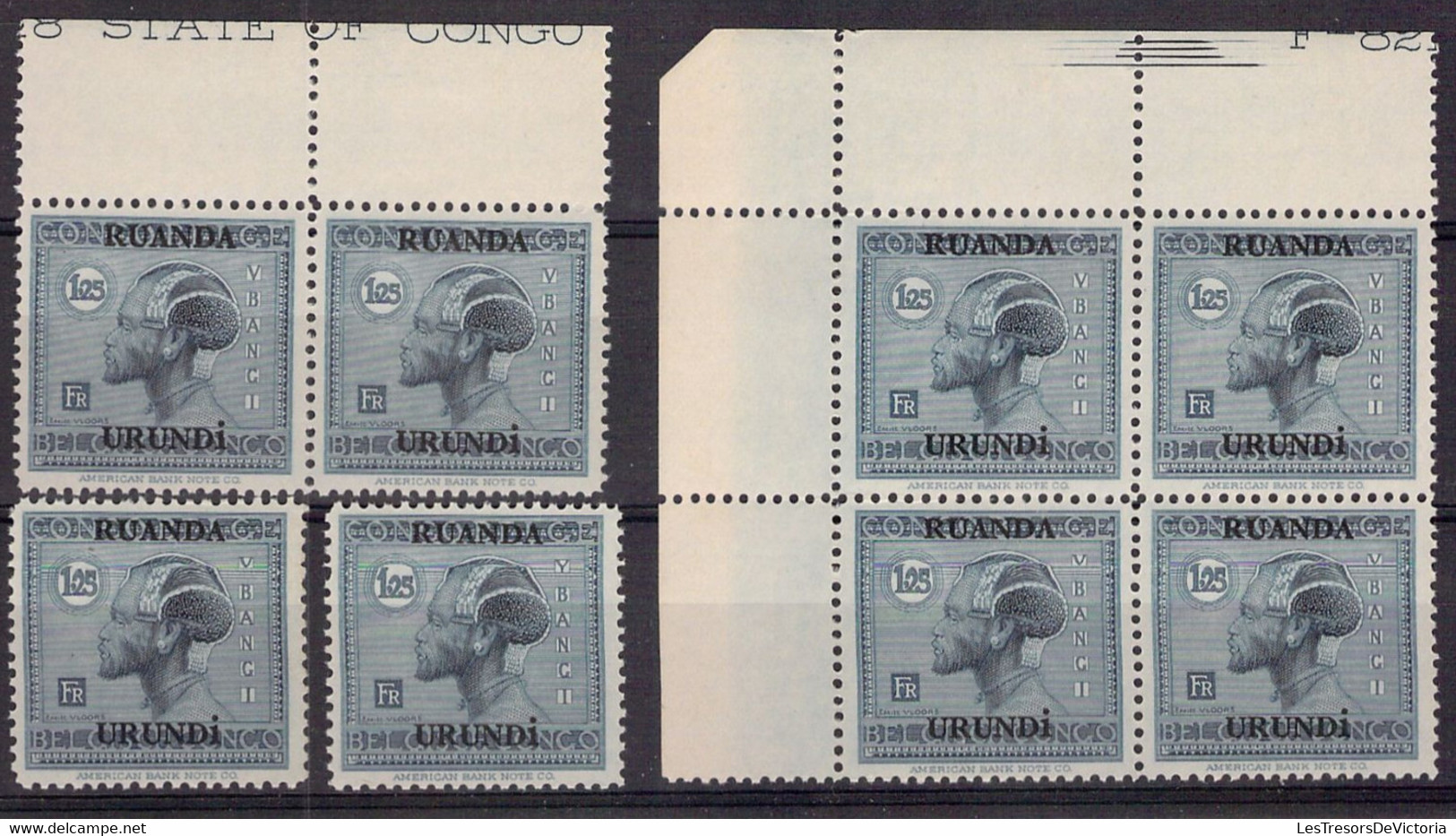 Ruanda Urundi - Lot De 11 COB 73 **MNH 1.25 Bleu Pale - 1925 - Cote 33 COB 2022 - Unused Stamps