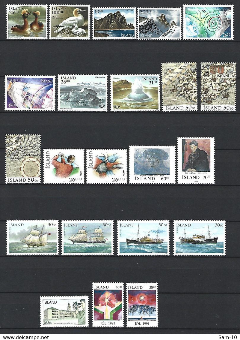 Année 1991 Complete  Islande  En Neuf ** N 691/712 - Volledig Jaar