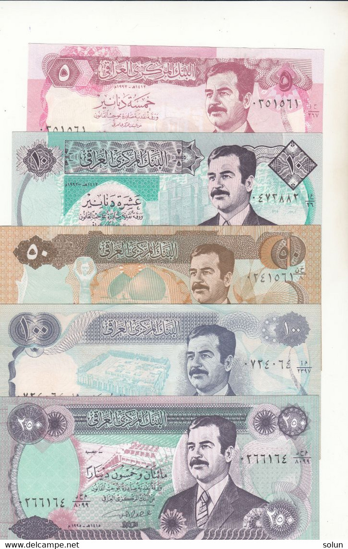 5, 10, 50, 100, 250 DINARS SADDAM HUSSEIN CENTRAL BANK OF IRAQ   5 X  BANKNOTE - Iraq