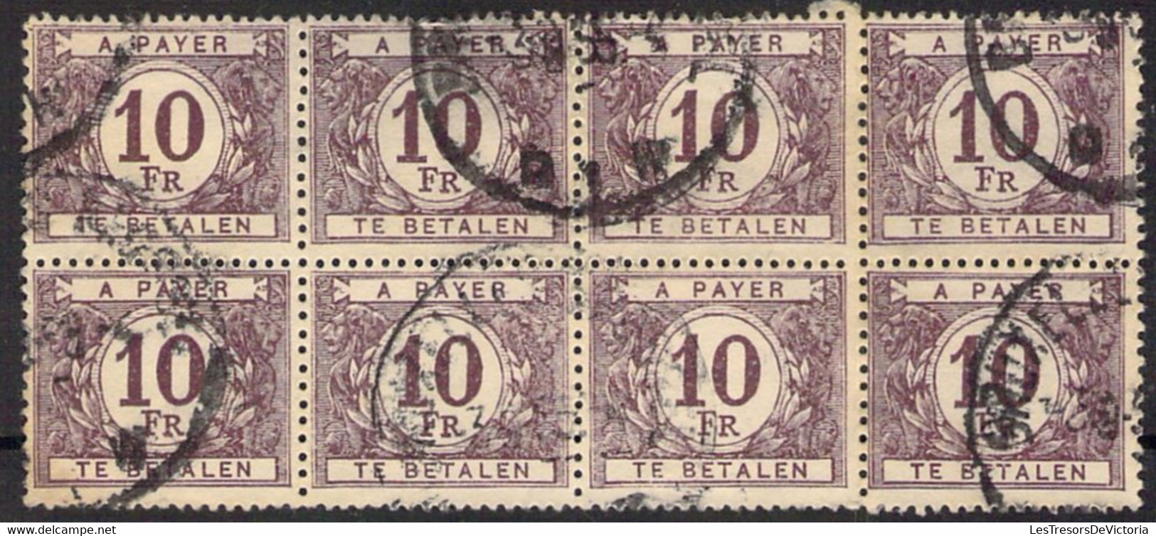 COB TX65 10F Lilas Noir - Timbres Taxe En Bloc De Huit Oblitérés - Cote 22 COB 2022 - Stamps