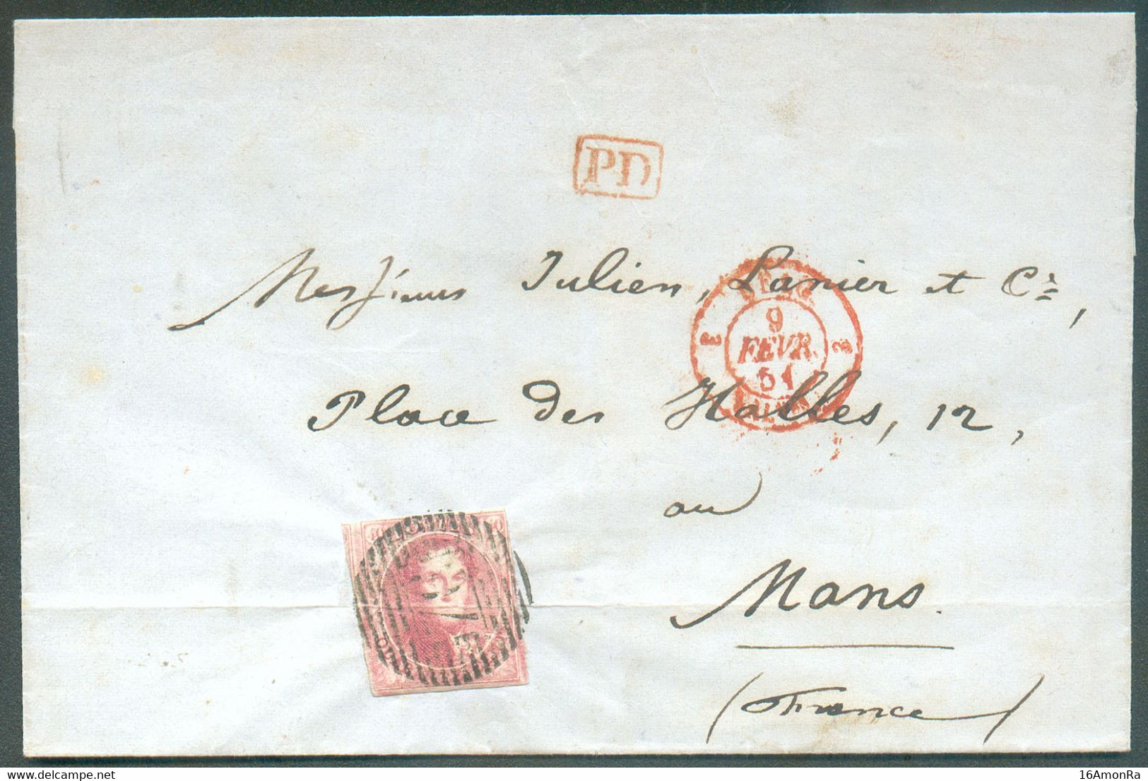 N°5 - Médaillon 40 Centimes Carmin-rose, Beau Voisin à Gauche Mais Pli D'archive, Obl. P.76 Sur Lettre De LOUVAIN (curio - 1849-1850 Medallions (3/5)