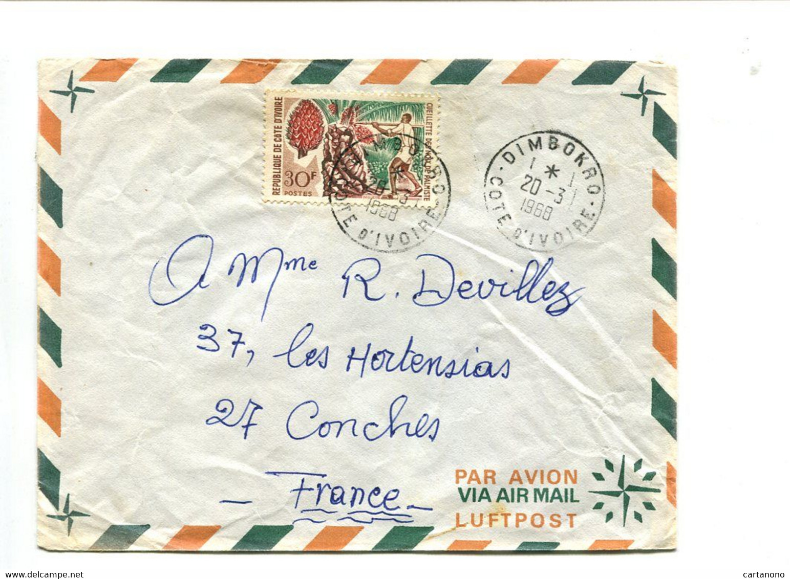 COTE D'IVOIRE Dimbokro - Affranchissement Sur Lettre Par Avion - Cueillette Des Noix De Palmiste - Ivory Coast (1960-...)