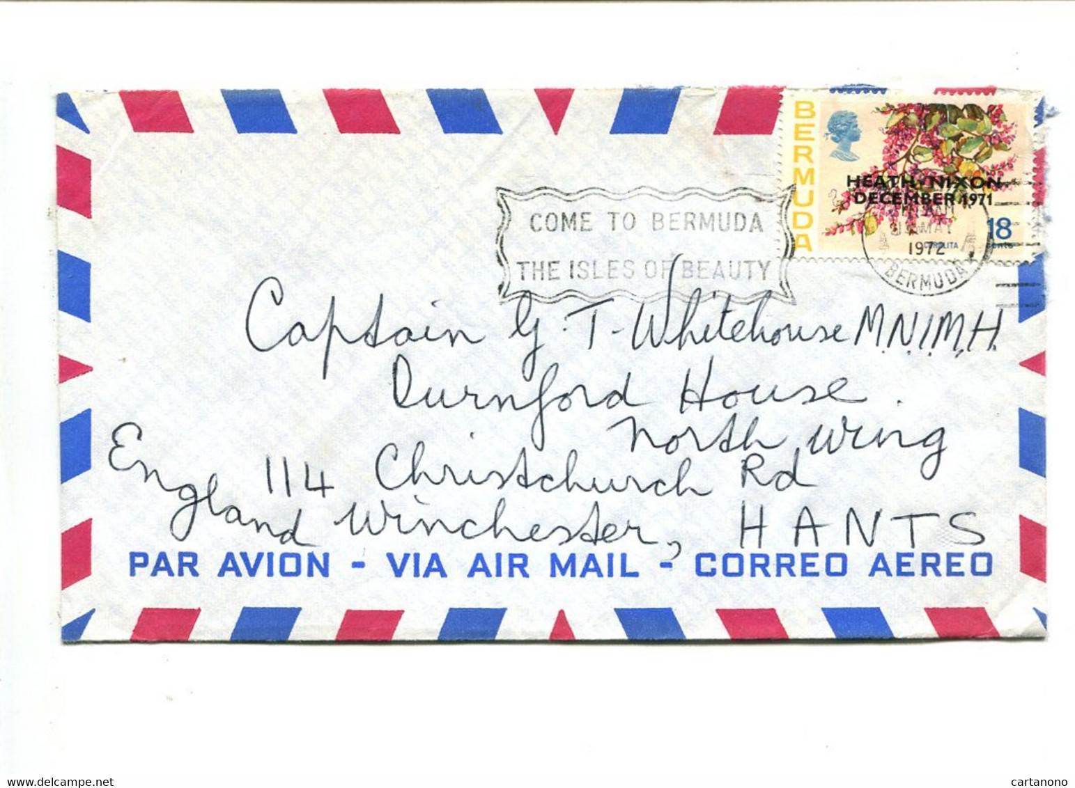 BERMUDES - Affranchissement Sur Lettre Par Avion -  Fleurs Surch. "Heath Nixon December 1971" - Bermuda