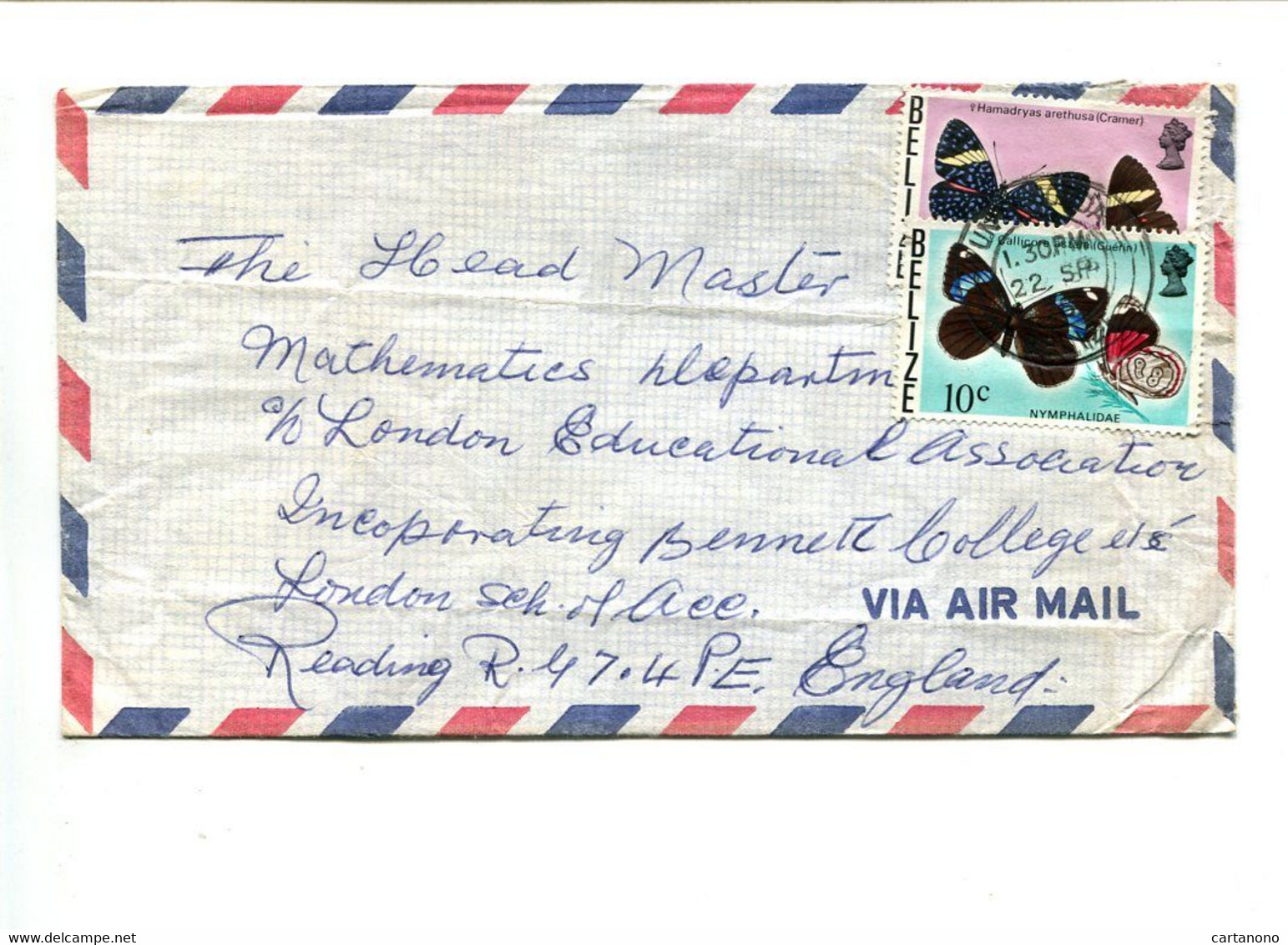 BELIZE - Affranchissement Sur Lettre Par Avion - Papillons - Belize (1973-...)