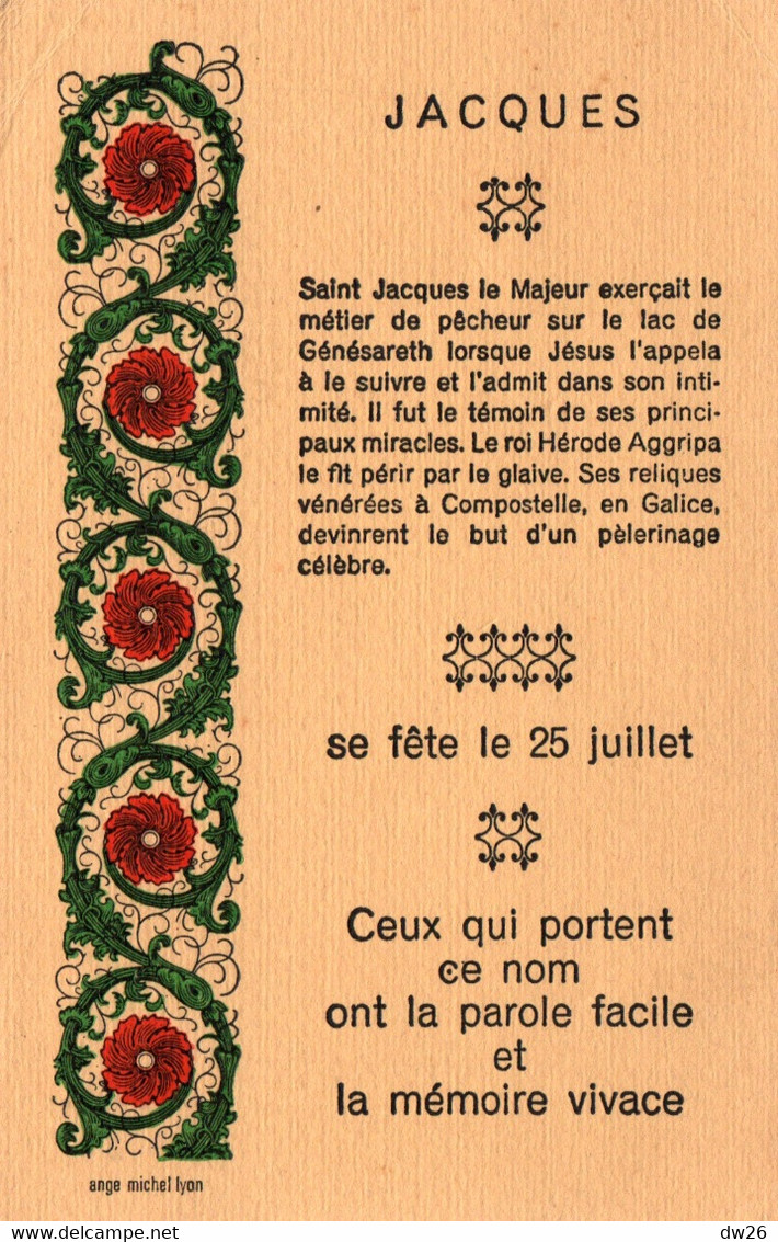 Prénom Jacques - Se Fête Le 25 Juillet - Edition Ange Michel, Lyon - Prénoms