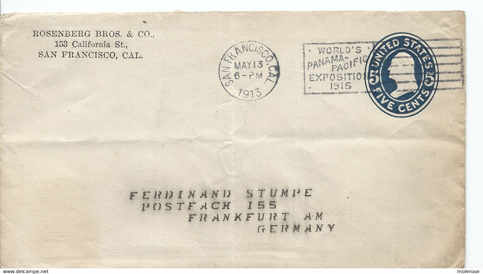 Verenigde Staten Postwaardestuk Uit 1913 5ct Blauw San Fransisco May-13-1913 (6050) - 1901-20