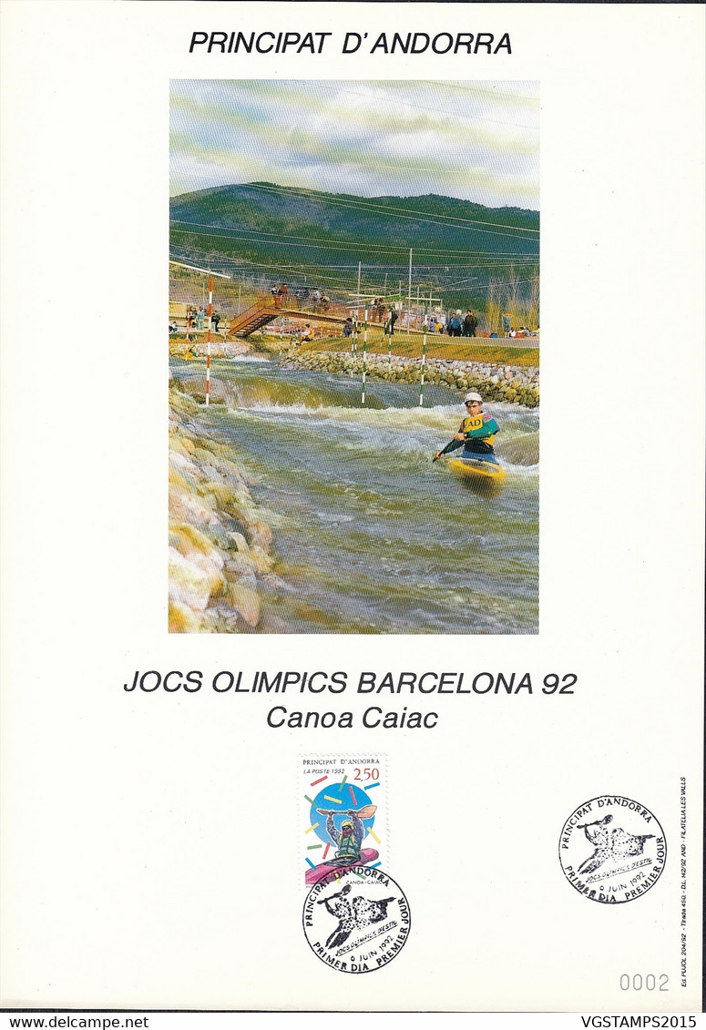 Andorre Français 1992 - FDC.- Premier Jour- Yvert Nº 418 Sur Encart Spécial.-Jeux Olimpiques Barcelone..(VG) DC-10698 - Gebraucht