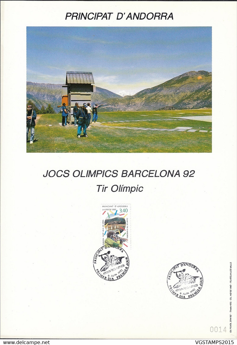 Andorre Français 1992 - FDC.- Premier Jour- Yvert Nº 419 Sur Encart Spécial.-Jeux Olimpiques Barcelone..(VG) DC-10699 - Gebraucht