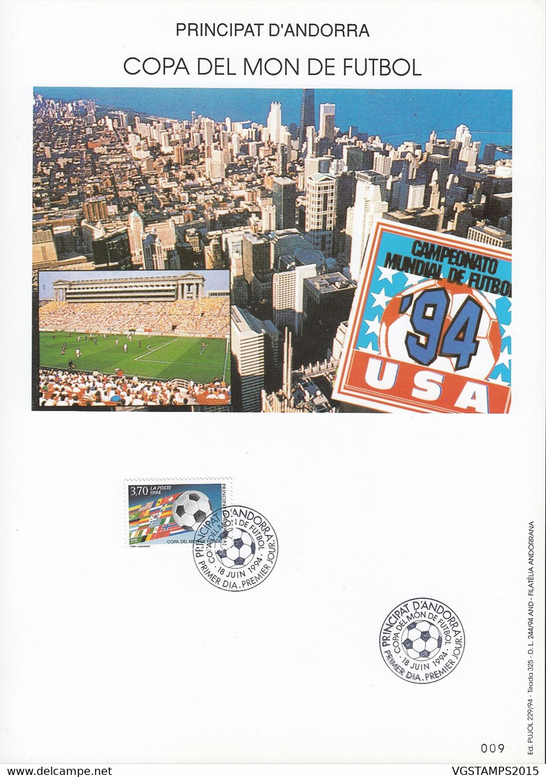 Andorre Français 1994 - FDC.- Premier Jour- Yvert Nº 446 Sur Encart Spécial. Theme: Football..... (VG) DC-10703 - Gebruikt