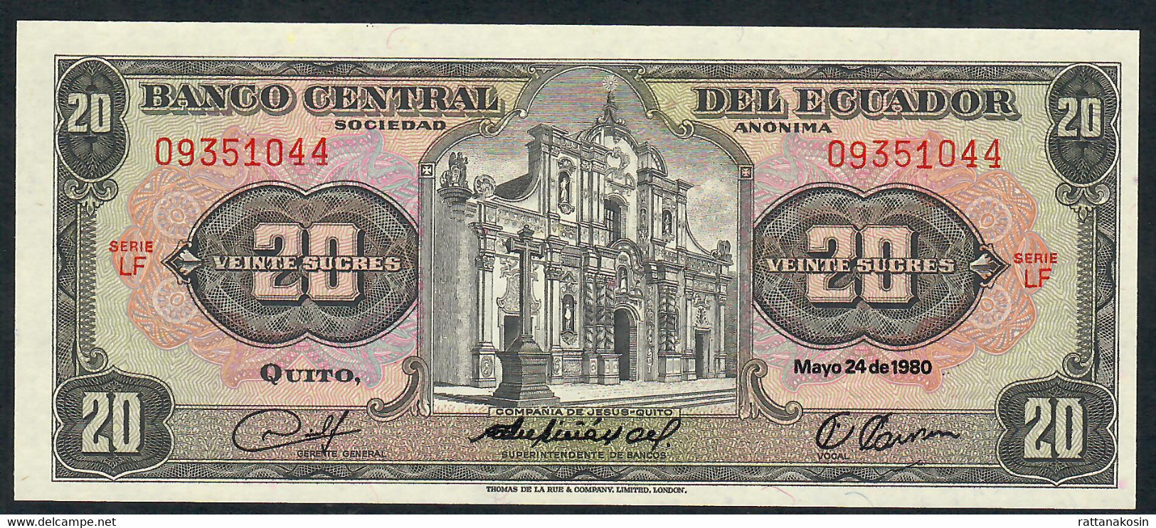 ECUADOR P115b 20  SUCRES 24.5.1980 #LF     UNC. - Equateur