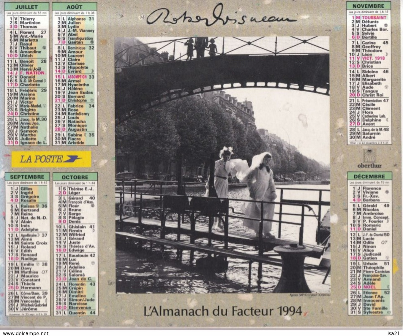 ALMANACH DU FACTEUR: Calendrier Des Postes 1984: Robert DOISNEAU: Le Mariage, Sur La Route, Sur L'eau... - Grand Format : 1991-00