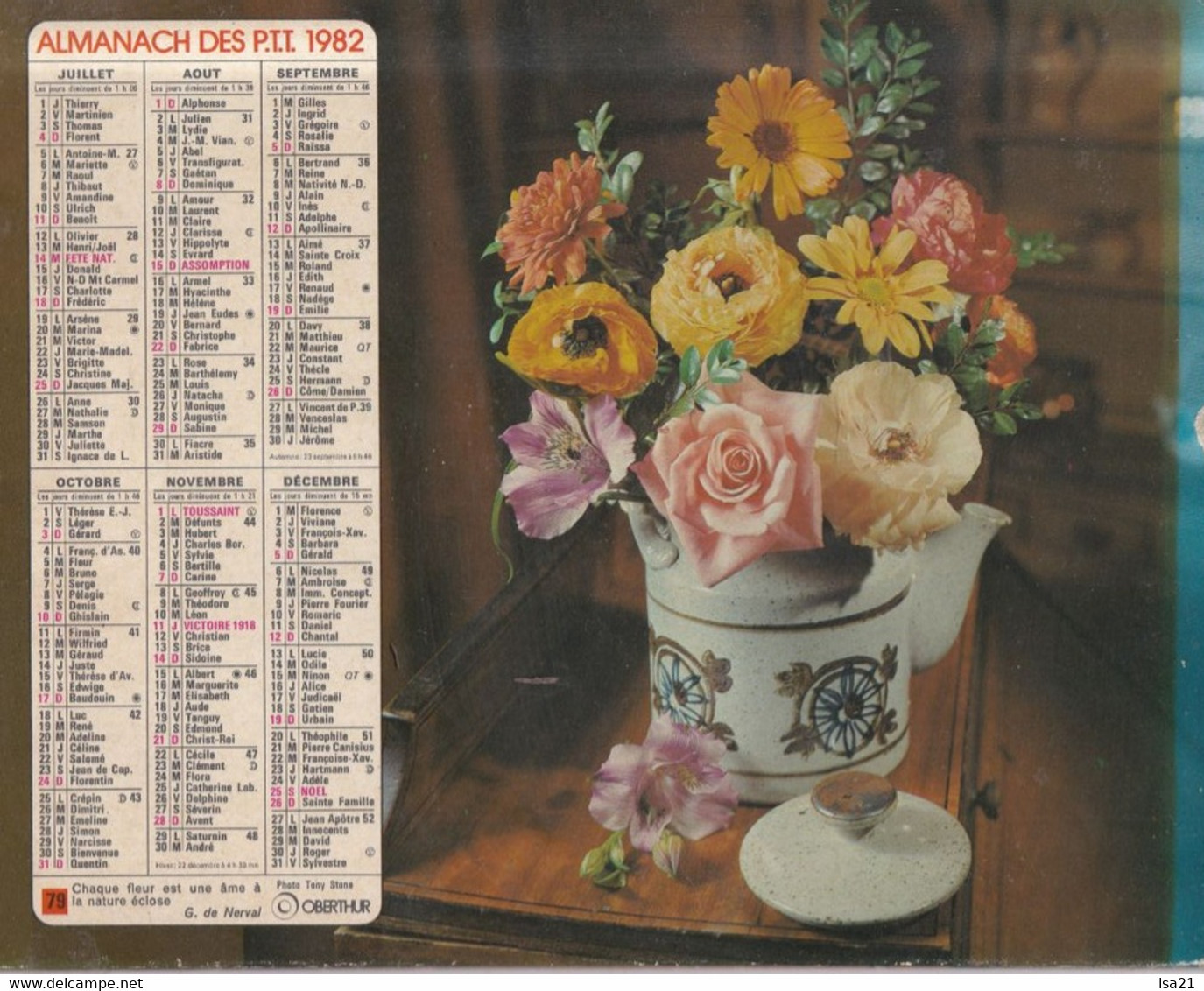 ALMANACH DU FACTEUR: Calendrier Des Postes 1982: SOMME, Bouquets De Fleurs - Grand Format : 1981-90