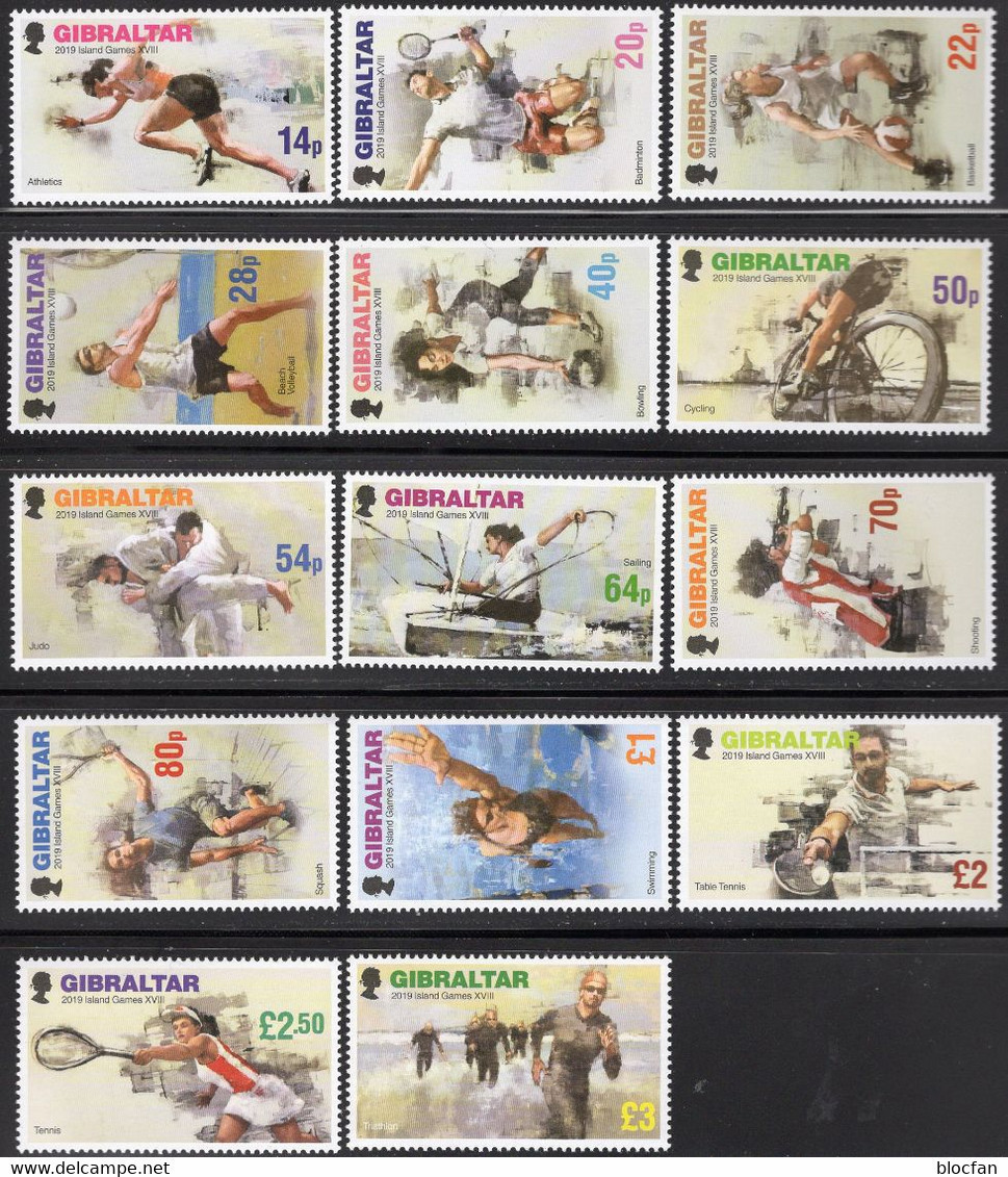 Swimming 2019 Gibraltar 1909/22 ** 41€ Sportfest Squash Tennis Judo Cyclings Sailing Basketball Volleyball Sprint Set UK - Ciclismo