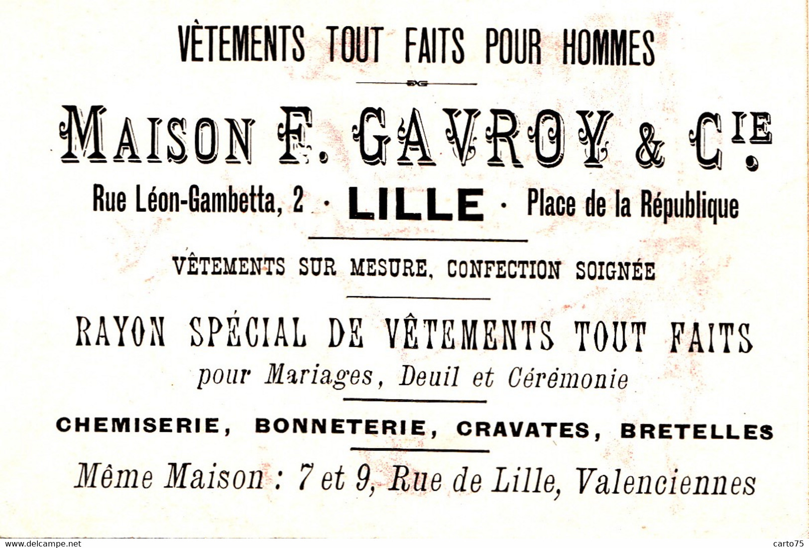 Commerce - Magasins - Maison F. Gavroy Rue Léon Gambetta Lille 59 - Femme Pêche à Pied - Fin XIXème - Winkels