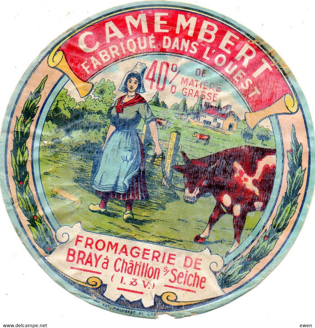 Fromagerie De Bray à Chatillon Sur Seiche. Etiquette Camembert Ancienne Usagée. - Quesos
