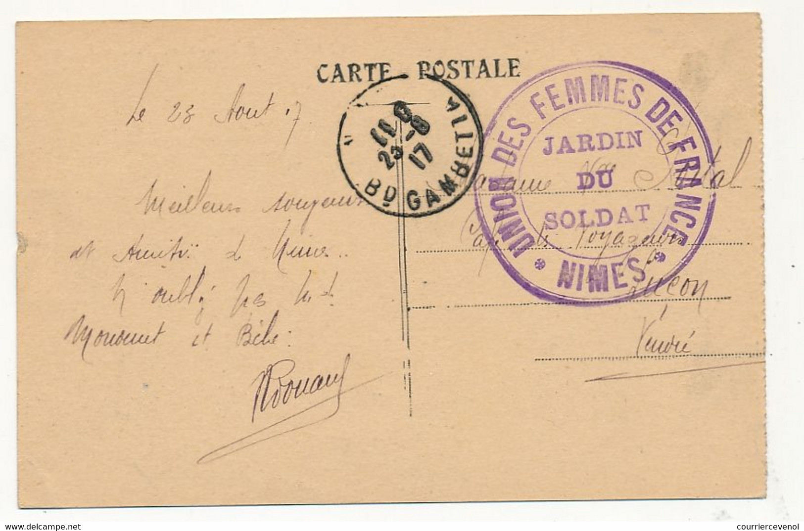 CPA De NIMES (30) Cadm "Union Des Femmes De France / Jardin Du Soldat - Nimes" 23/8/1917 - 1. Weltkrieg 1914-1918