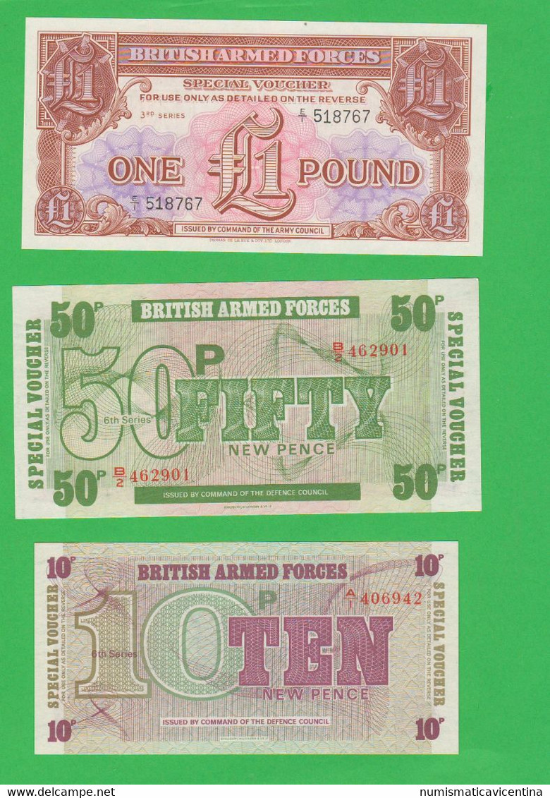 One Pound + 50 Pence + 10 Pence BRITISH ARMED FORCES SPECIAL VOUCHERS Coupons Notes - Fuerzas Armadas Británicas & Recibos Especiales