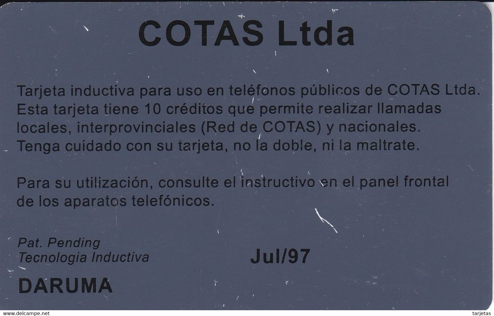 TARJETA DE BOLIVIA DE COTAS DE UN ARBOL (JUL/97) - Bolivien