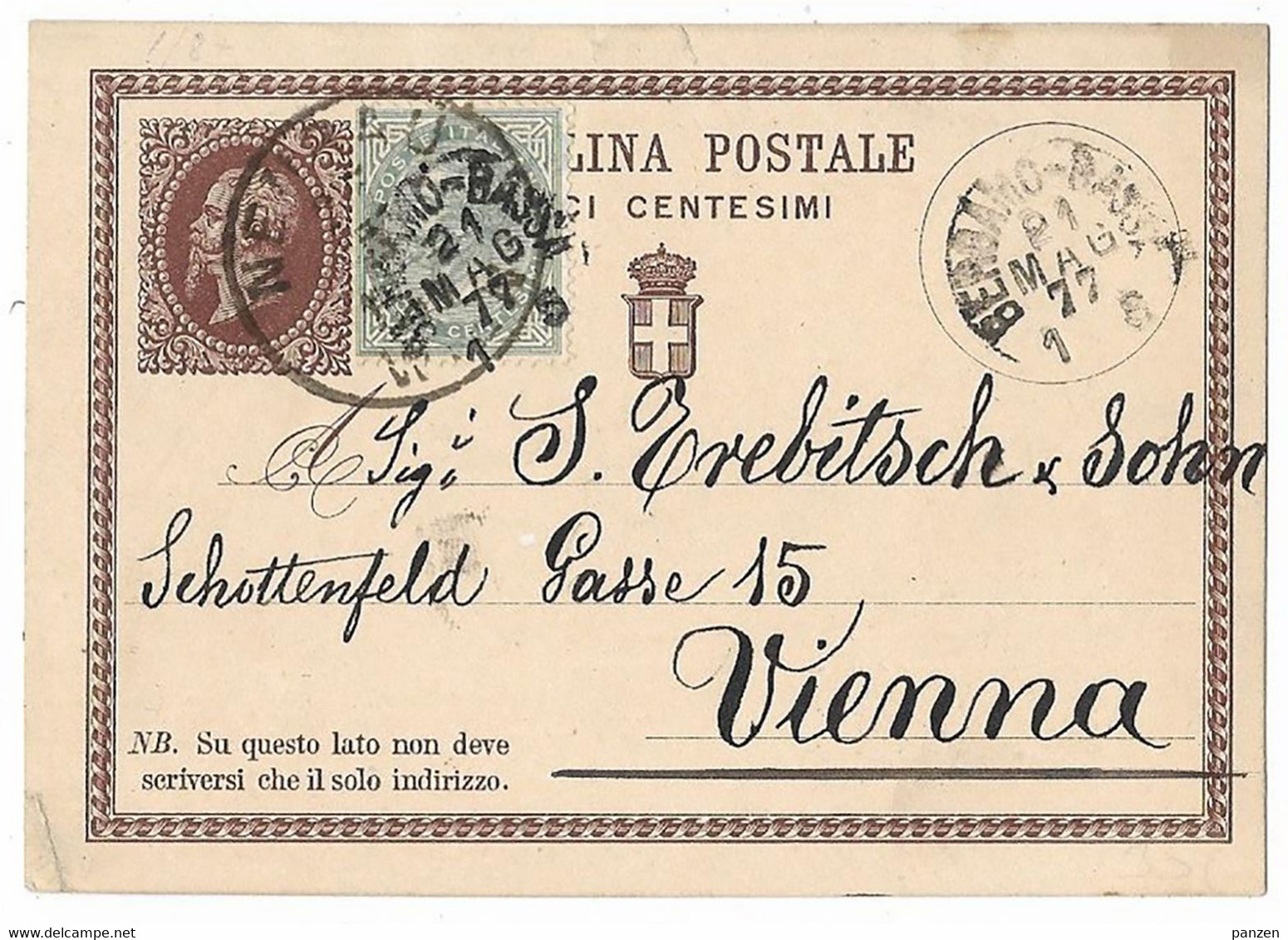 Italy 1877 Bergamo Uprated Postal Stationery Card To Austria - Postwaardestukken