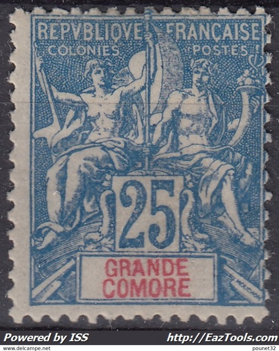 GRANDE COMORE : TYPE GROUPE 25c BLEU N° 16 NEUF * GOMME AVEC CHARNIERE - Neufs