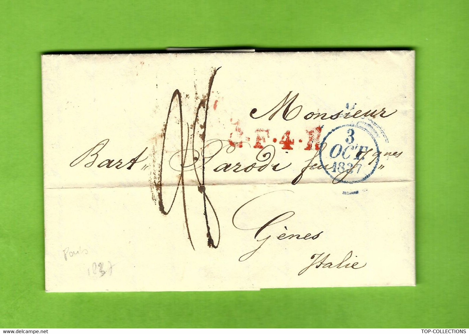 1837 BANQUE  MONNAIE COMMERCE NEGOCE INTERNATIONAL  PARIS Sign. Jonas Hagerman  Pour GENES Italie - Documentos Históricos