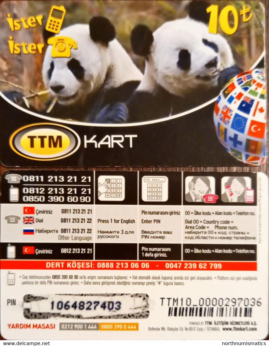Prepaid Card    Different  TTMKart Panda 10 TL Used - Colecciones
