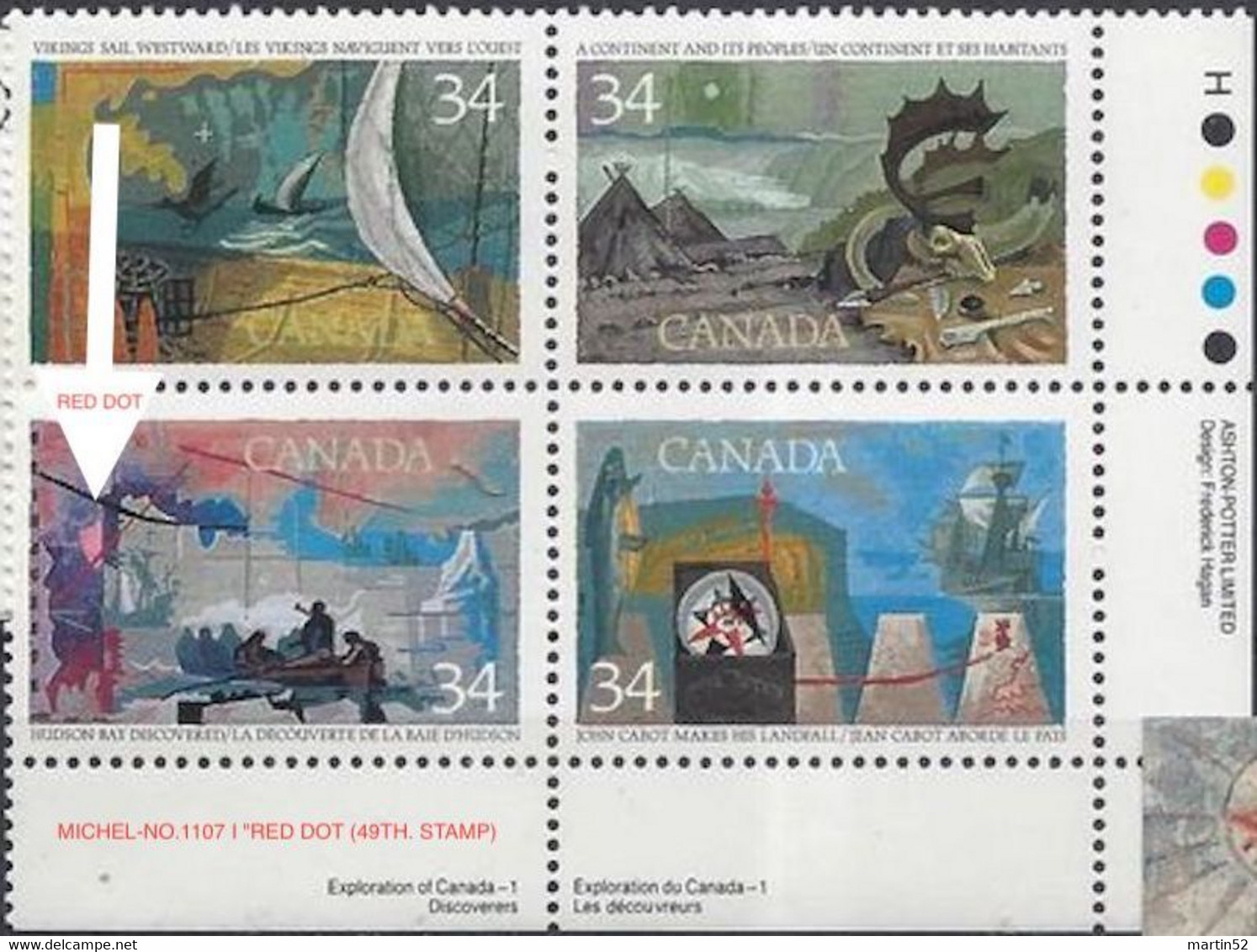 Canada 1987: "DISCOVERIES" Michel-No. ​​​​​​1004-1007 I (Variety Variété Abart)  CAPEX 87 ** Postfrisch MNH - Variedades Y Curiosidades