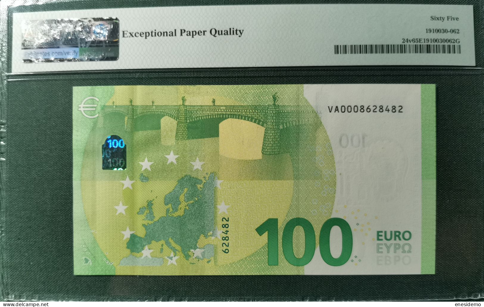 100 EURO SPAIN 2019 DRAGHI V001B2 VA000 CERTIFICATE PMG 65 RARE LOW SERIAL ONLY EVEN NUMBERS SC FDS UNCIRCULATED PERFECT - 100 Euro