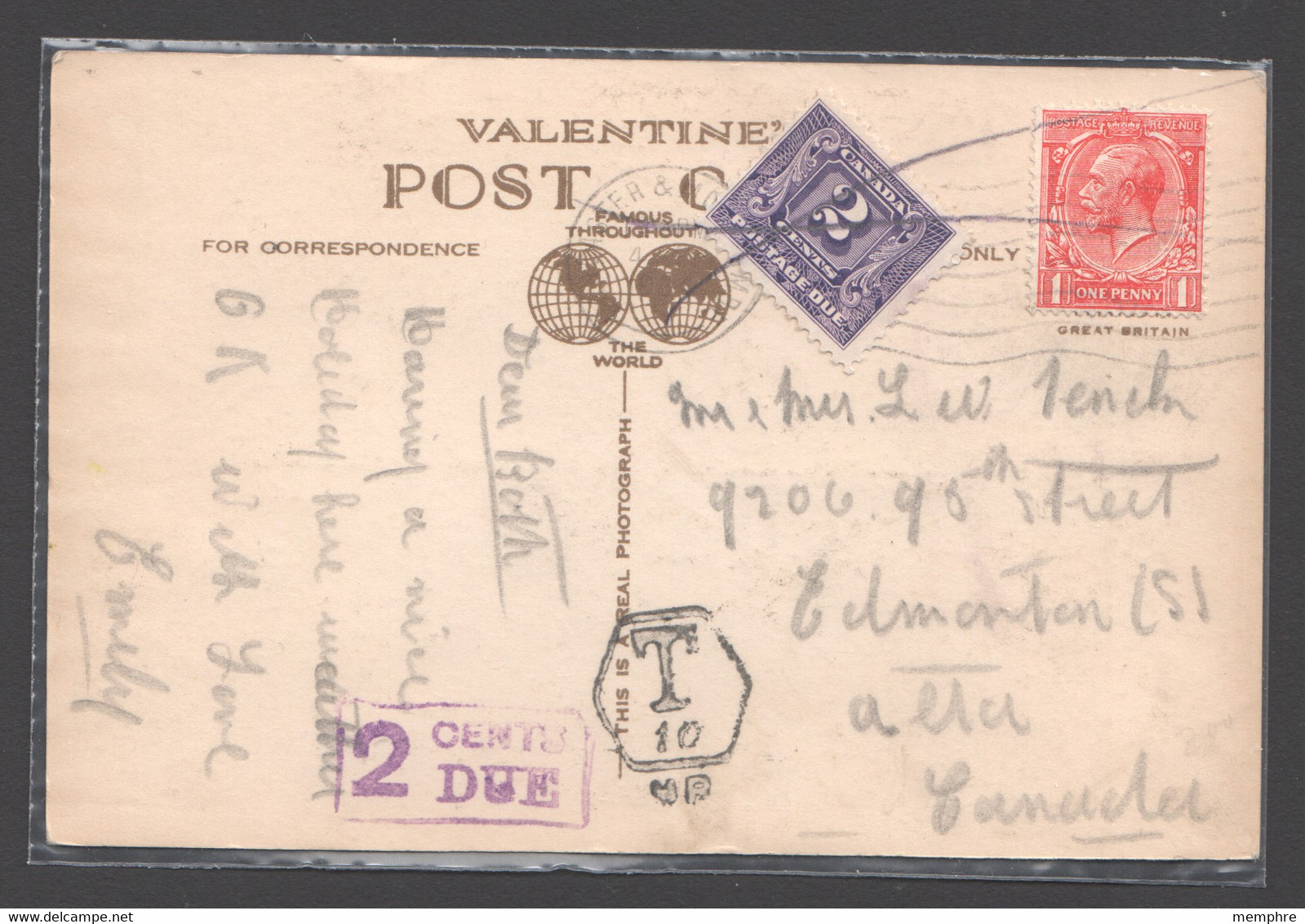 1932  2cents Tax Sc J7 On Postcard From  Great Britain - Postage Due