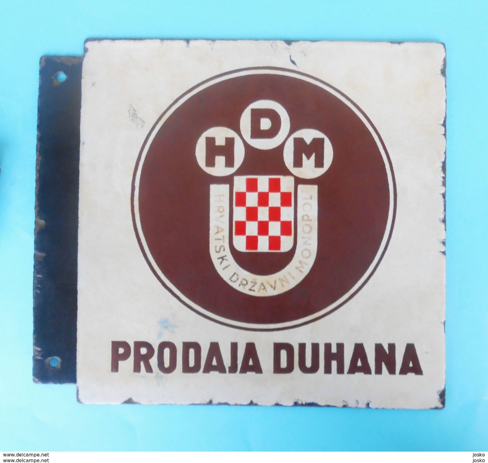 WW2 - CROATIA (NDH) "TOBACCO STORE " Original Vintage Large Massive Enamel Sign * Tabak Emaille Croatie Kroatien Ustase - Objetos Publicitarios