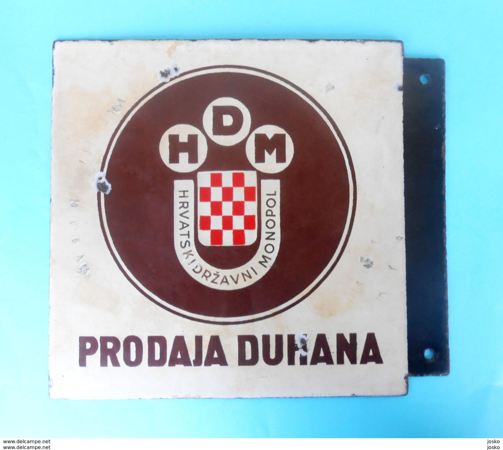 WW2 - CROATIA (NDH) "TOBACCO STORE " Original Vintage Large Massive Enamel Sign * Tabak Emaille Croatie Kroatien Ustase - Werbeartikel