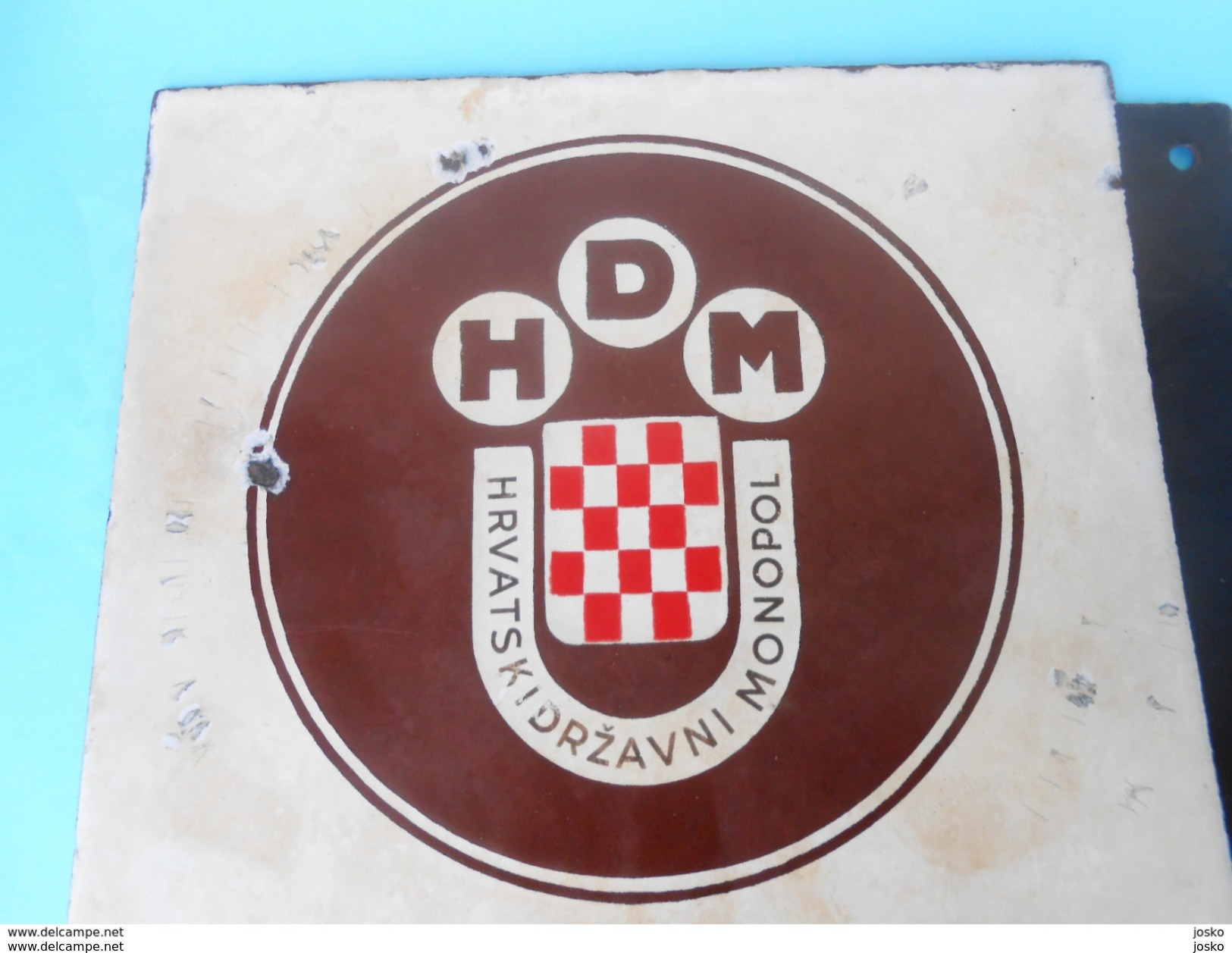 WW2 - CROATIA (NDH) "TOBACCO STORE " Original Vintage Large Massive Enamel Sign * Tabak Emaille Croatie Kroatien Ustase - Objetos Publicitarios