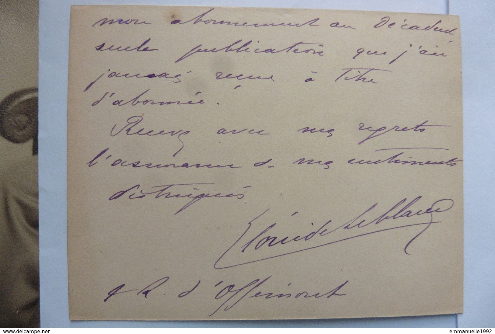 Lettre Autographe Carte Léonide Leblanc Actrice Comédienne Courtisane Second Empire - Attori E Comici 