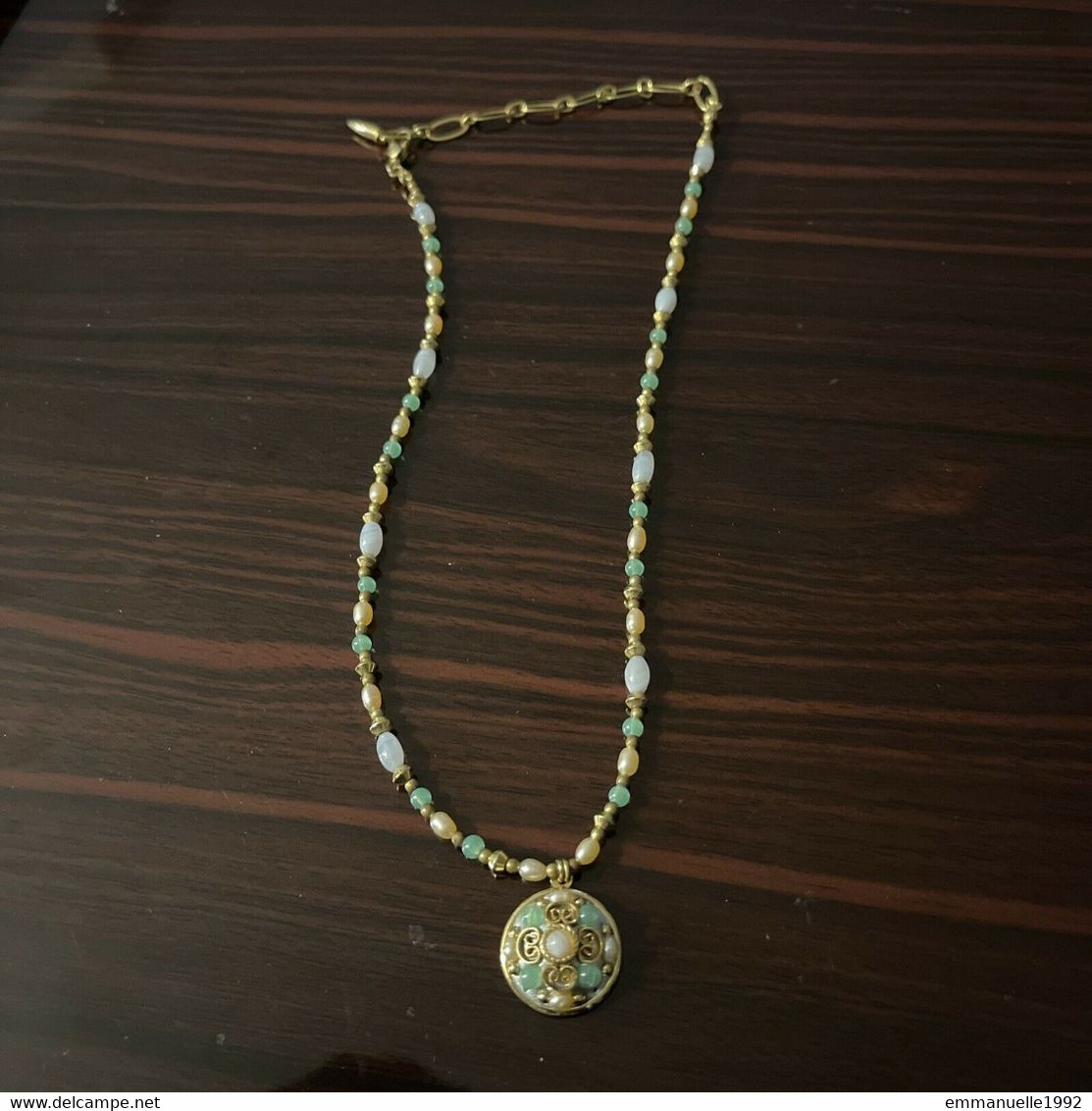Collier Créateur Michal Golan Doré Perles D'eau Douce Amazonite Verte Et Verre - Necklaces/Chains
