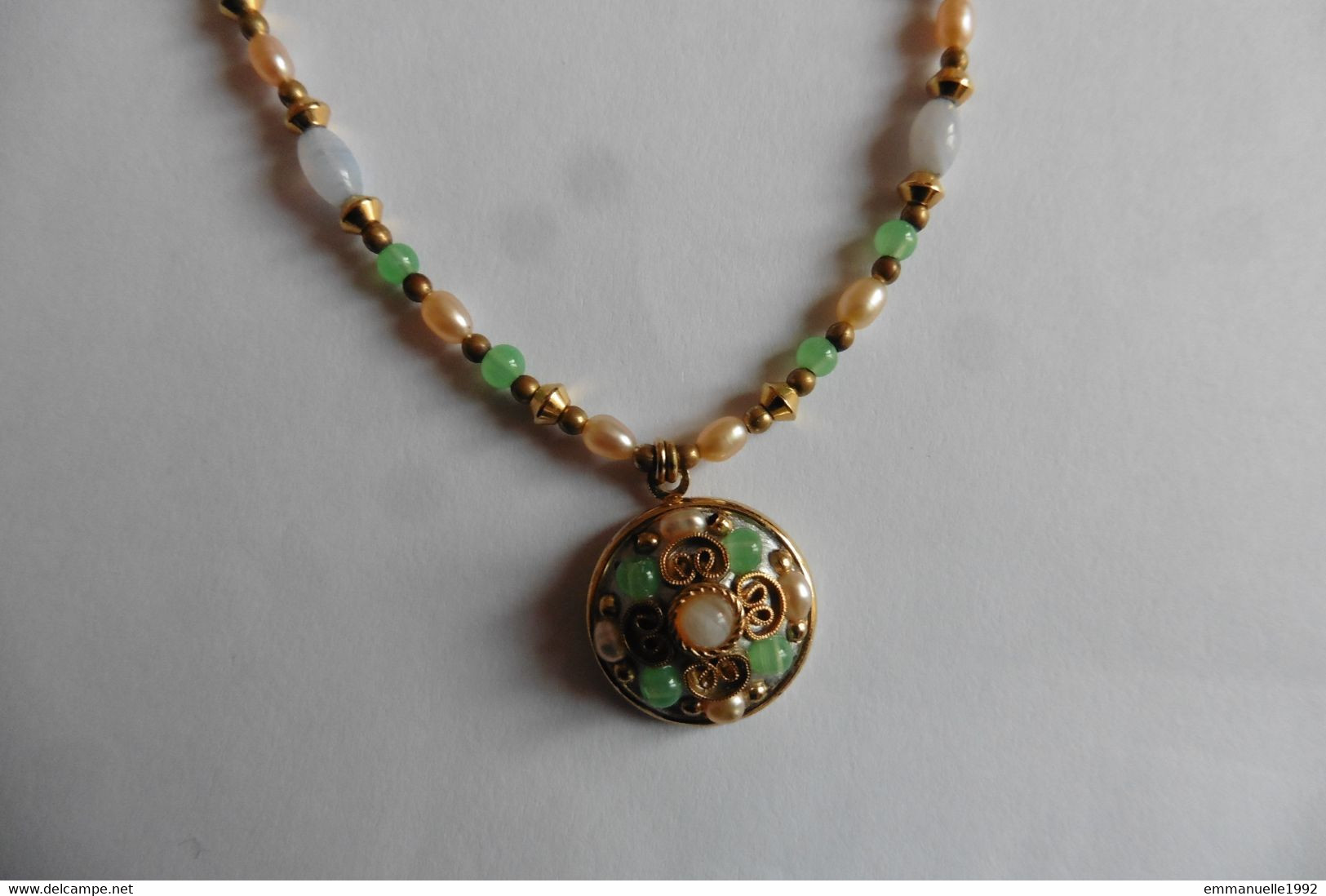 Collier Créateur Michal Golan Doré Perles D'eau Douce Amazonite Verte Et Verre - Necklaces/Chains