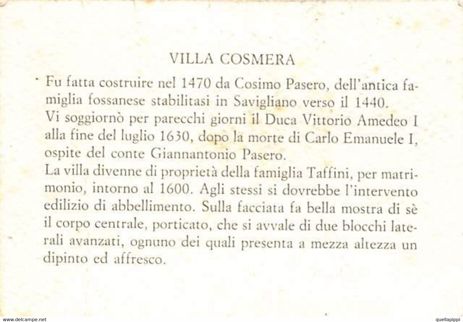 013953 "(CN) SAVIGLIANO - VILLA COSMERA - RISTORANTE - BRASSERIE" VEDUTA, II QUARTO XX SECOLO. PUBBL. - Pubblicitari