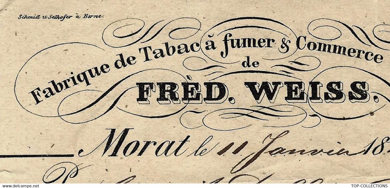 1840 FABRIQUE DE TABAC A FUMER FRED. WEISS à Morat Suisse - Schweiz