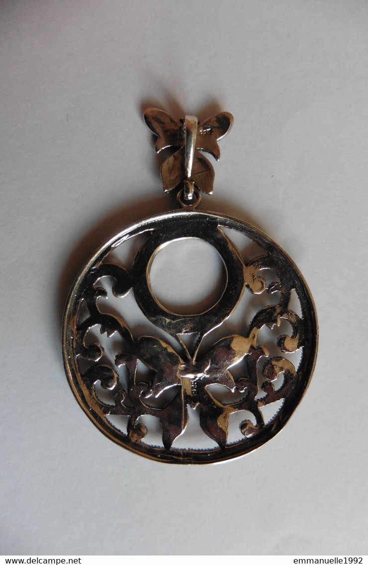 Neuf - Superbe Grand Pendentif Rond Style Art Nouveau En Argent Et Marcassites Décor Papillons - Colgantes