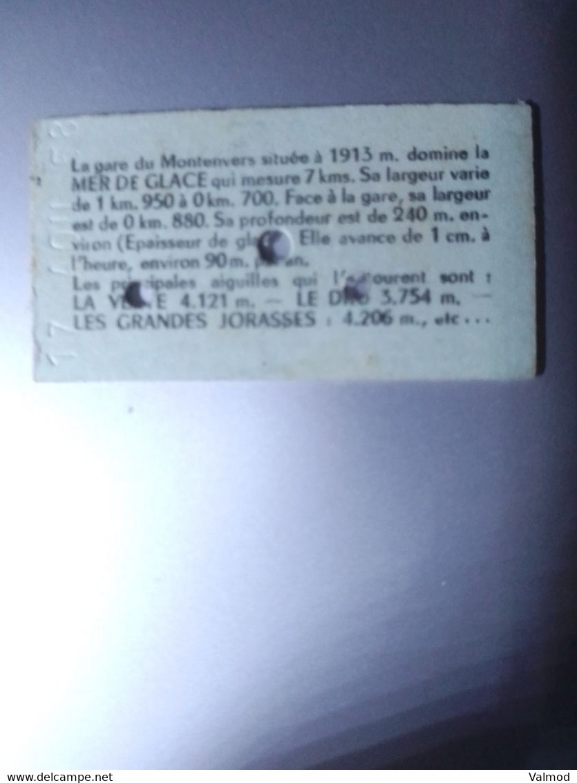 Ticket Aller Retour Chamonix 1 - Montenvers Du 17 Août 1958 Photographié Recto-verso - 3 Cm X 5,7 Cm Environ. - Europa