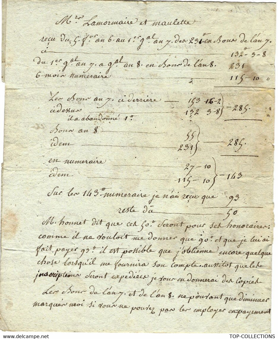 1801 REVOLUTION FINANCE LETTRE D’AFFAIRES GENEALOGIE NOBLESSE Paris =>Mr (Tocquiny De ) Villanceaux à Montfort L'Amaury - Documents Historiques