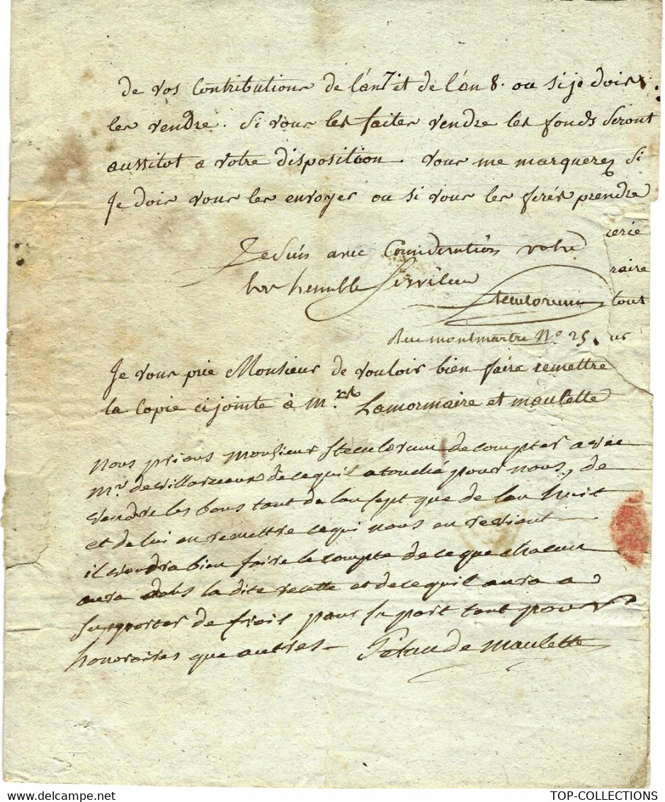 1801 REVOLUTION FINANCE LETTRE D’AFFAIRES GENEALOGIE NOBLESSE Paris =>Mr (Tocquiny De ) Villanceaux à Montfort L'Amaury - Documents Historiques