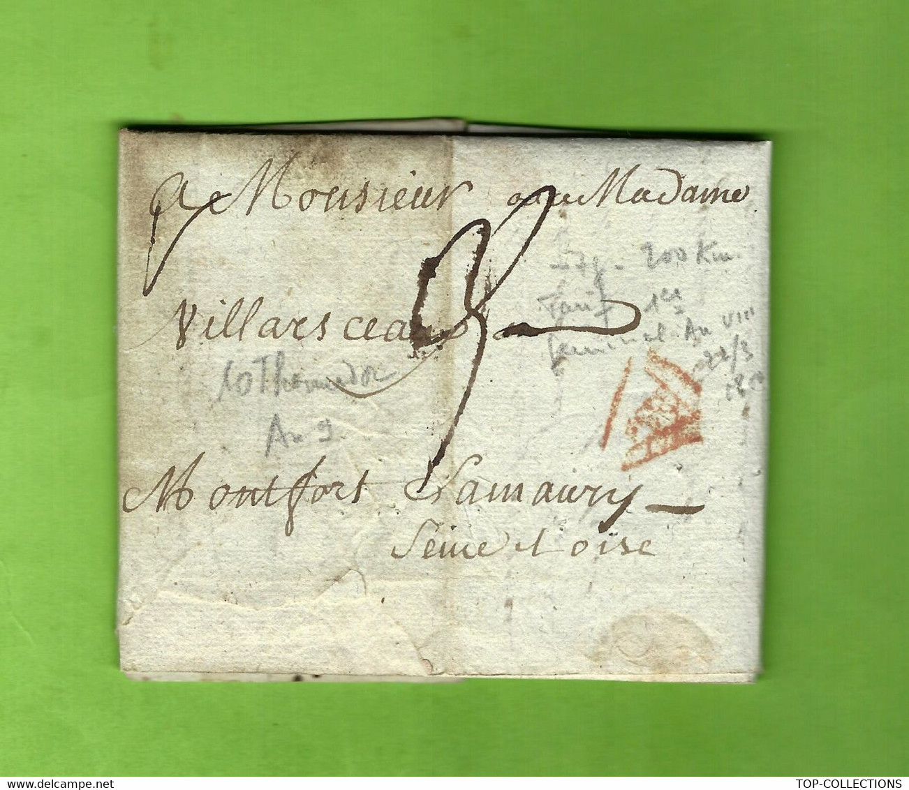 1801 REVOLUTION FINANCE LETTRE D’AFFAIRES GENEALOGIE NOBLESSE Paris =>Mr (Tocquiny De ) Villanceaux à Montfort L'Amaury - Documentos Históricos