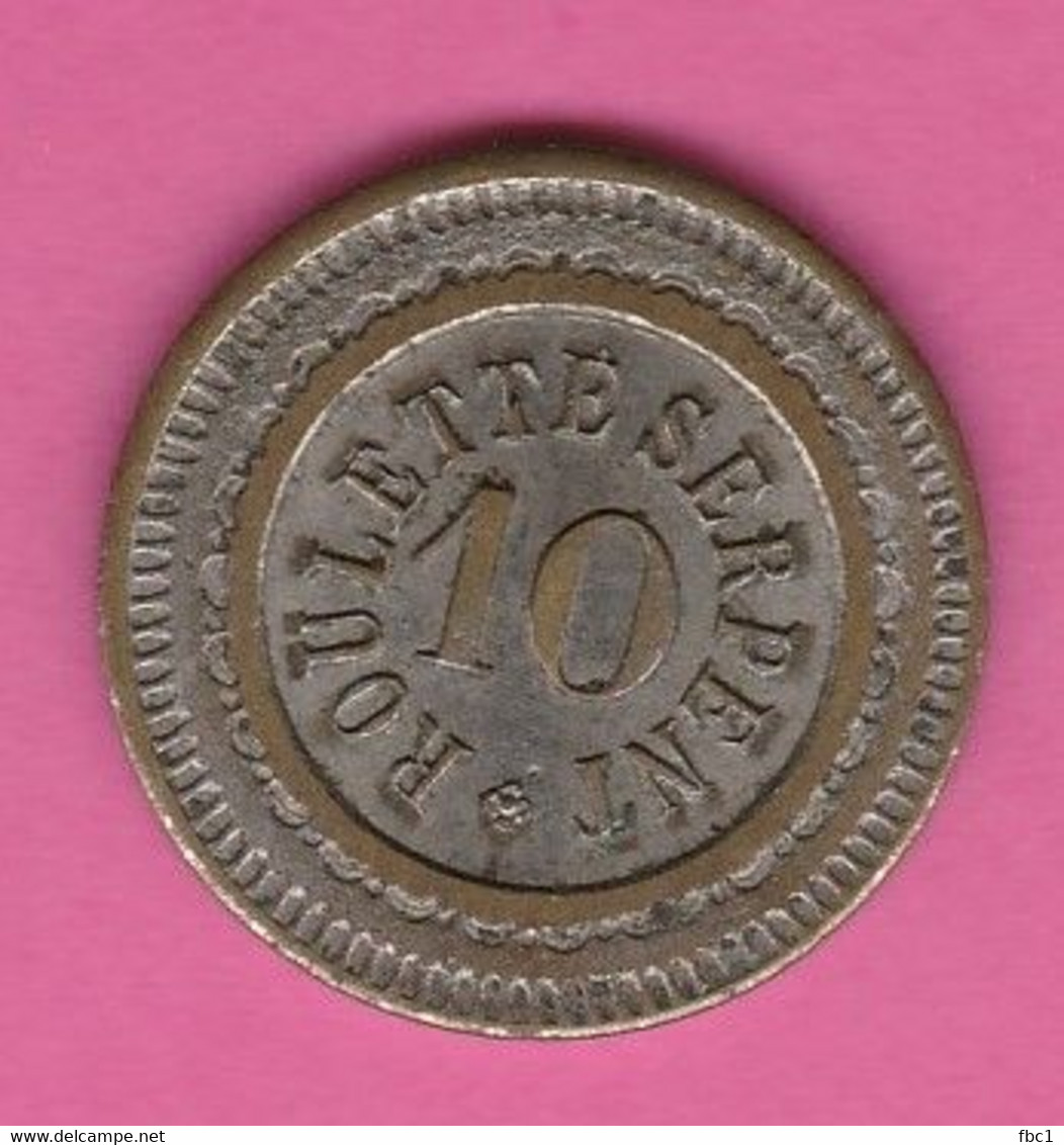 Jeton De Jeu - Roulette Serpent - Cartaux Paris - 10 Centimes - Casino