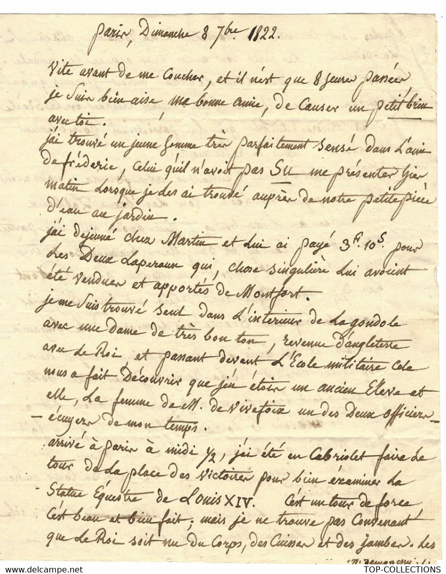 RESTAURATION 1815 -1830 1822 De Paris LETTRE De Son Mari à  Mme La Baronne Lecharron à Montfort L’Amaury Sein Et Oise - Documentos Históricos