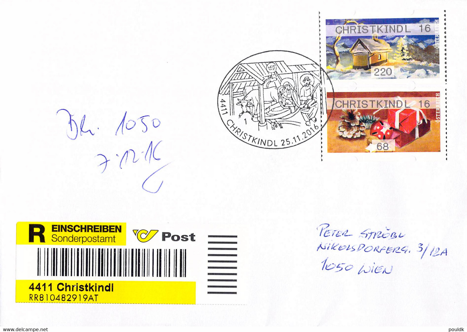 Austria Registered FDC 2016 ATM Christmas (Winter 9) (Both Types) Marked Christkindl 16 - Proof Of Posting Inside - Machine Labels [ATM]