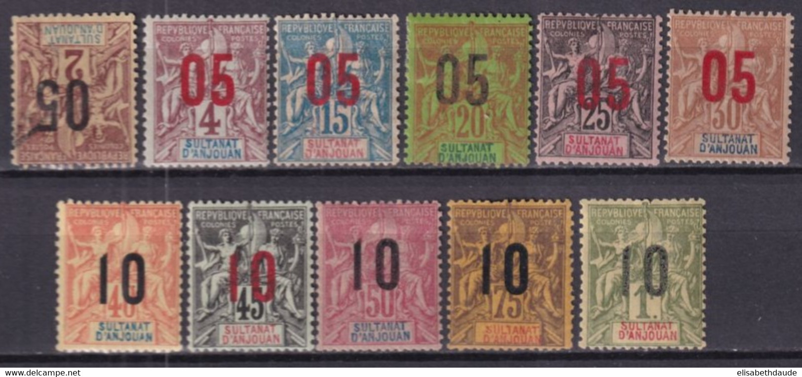 ANJOUAN - YVERT N° 20/30 * MH (20 OBLITERE) - COTE = 44 EUR. - - Unused Stamps